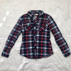 PASSPORT Plaid Button Up Long Sleeve Blouse